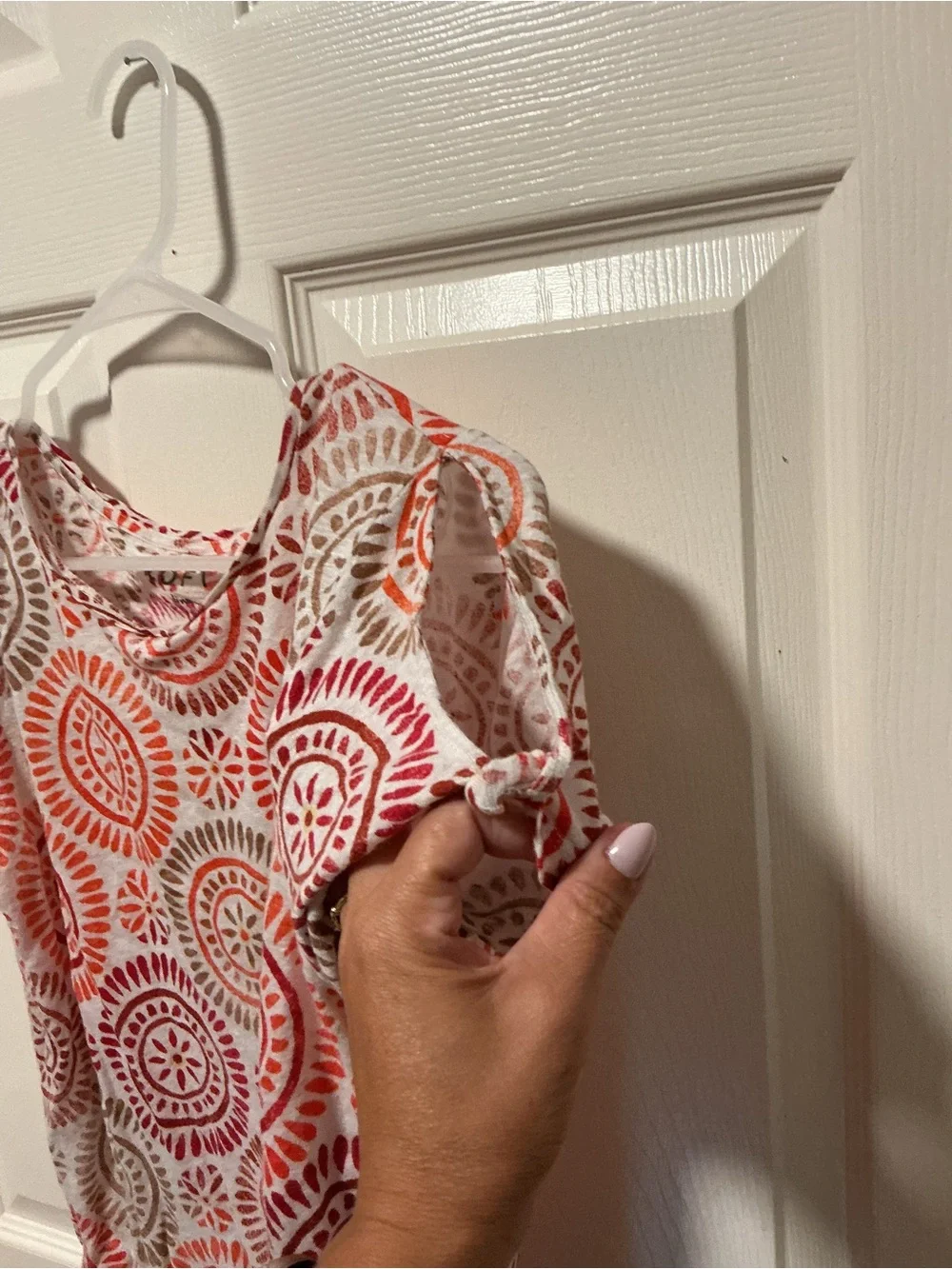 LOFT Linen Blend Medallion Print Puff Sleeve Top Large Boho